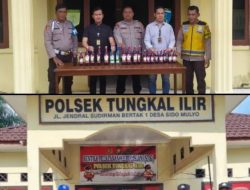 Operasi Pekat Musi 2023, Polsek Tukil dan Polsek Rambutan Sita Ratusan Botol Miras, Petasan Hingga Minuman Tuak